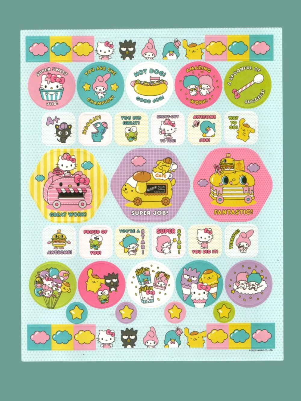 Sanrio Jumbo 8" x 10" Sticker Sheet 2022 Hello Kitty, Little Twin Stars, Keroppi